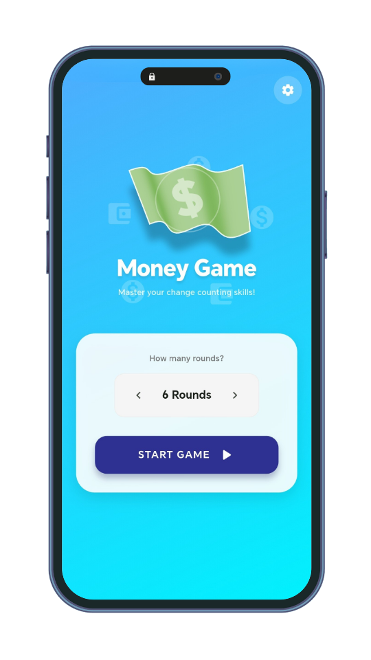 The Money Game home screen with round selector and start game button