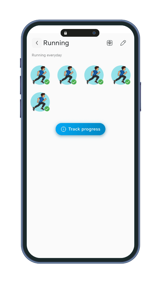 Image of the app Habits Yes showing the details of the running habit with 5 habit wins