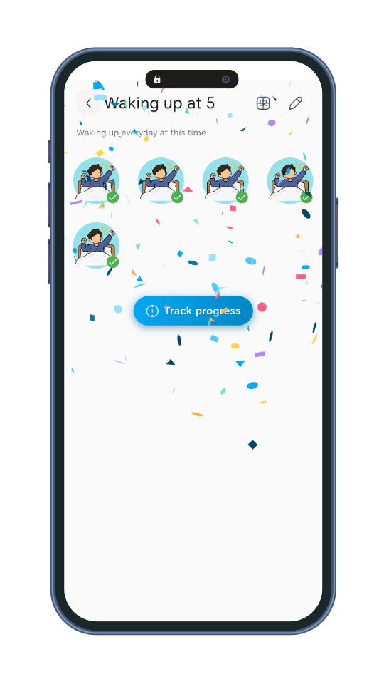 Image showing the celebration of a person waking up at 5 for 5 times with confetti throwing on the screen