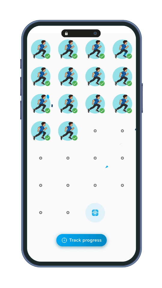 Habits Yes page showing multiple habits of a person running and a reward system on the habit details.