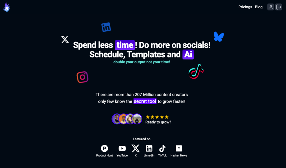 YouScaleIt 截图以增长您的 LinkedIn、X、Twitter、Bluesky 个人资料